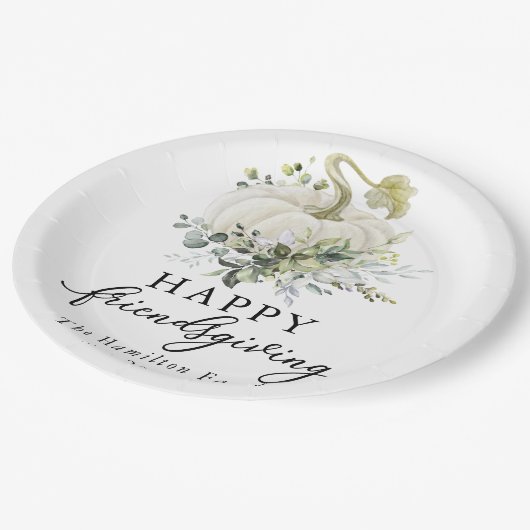Greenery Eucalyptus White Pumpkin Friendsgiving Papieren Bordje (Gekanteld)