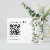 Greenery Eucalyptus White Rose Wedding QR-code RSVP Kaartje (Staand voorkant)