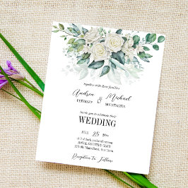 Greenery eucalyptus white roses trouwuitnodiging