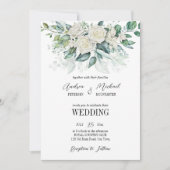 Greenery eucalyptus white roses trouwuitnodiging kaart (Voorkant)