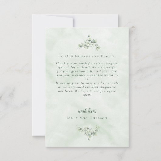 Greenery Eucalyptus Wreath Photo Weddenschap Harte Bedankkaart (Achterkant)