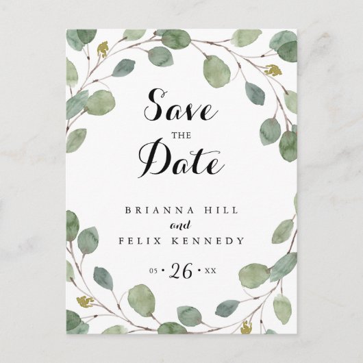 Greenery Eucalyptus Wreath Save the Date Briefkaart (Voorkant)