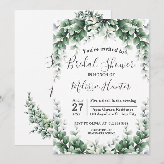 Greenery Eucalyptus Wreator Foliage Vrijgezellenfe Kaart (Voorkant / Achterkant)