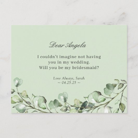 Greenery Eucalyptus zal je mijn Bridesmaid zijn Uitnodiging Briefkaart (Achterkant)