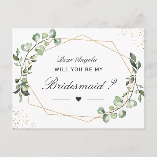 Greenery Eucalyptus zal je mijn Bridesmaid zijn Uitnodiging Briefkaart (Voorkant)