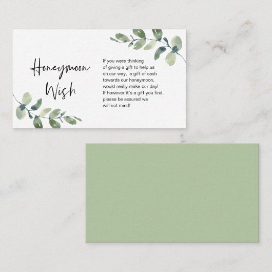 Greenery Eucalyptus, zwarte inkt, Honeymoon Wish E Informatiekaartje (Voorkant / Achterkant)