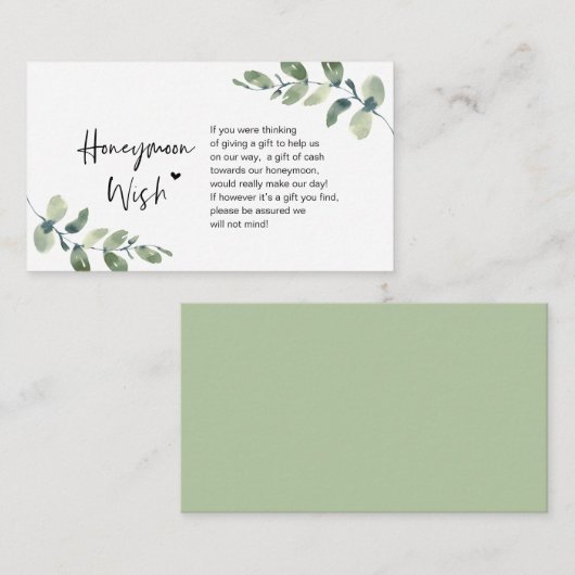 Greenery Eucalyptus, zwarte inkt, Honeymoon Wish Informatiekaartje (Voorkant / Achterkant)