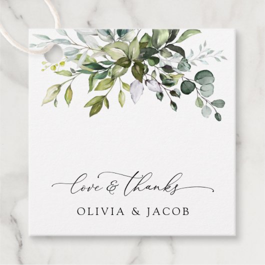 Greenery, Eucalyptusbladeren, botanische bruiloft Bedankjes Labels (Voorkant)