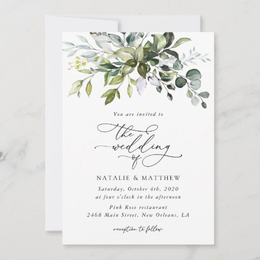 Greenery, Eucalyptusbladeren, botanische bruiloft Kaart (Voorkant)