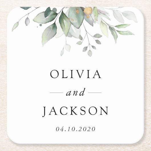 Greenery, Eucalyptusbladeren, botanische bruiloft Kartonnen Onderzetters (Voorkant)