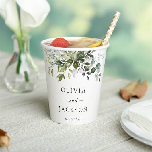 Greenery, Eucalyptusbladeren, botanische bruiloft Papieren Bekers (Insitu)