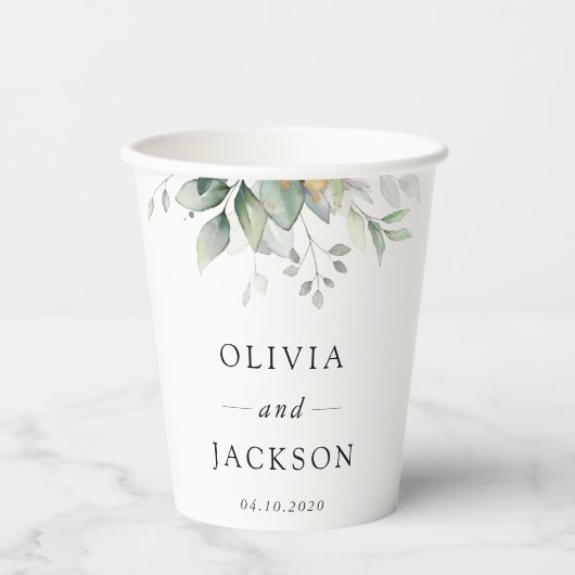 Greenery, Eucalyptusbladeren, botanische bruiloft Papieren Bekers (Voorkant)