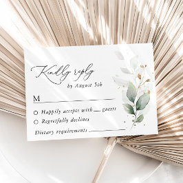 Greenery, Eucalyptusbladeren, botanische bruiloft RSVP Kaartje