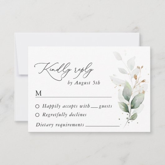 Greenery, Eucalyptusbladeren, botanische bruiloft RSVP Kaartje (Voorkant)