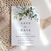 Greenery, Eucalyptusbladeren, botanische bruiloft Save The Date