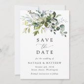Greenery, Eucalyptusbladeren, botanische bruiloft Save The Date (Voorkant)