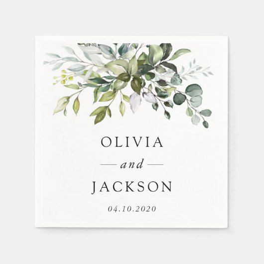 Greenery, Eucalyptusbladeren, botanische bruiloft Servet (Voorkant)