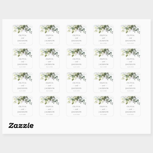 Greenery, Eucalyptusbladeren, botanische bruiloft Vierkante Sticker (Vel)