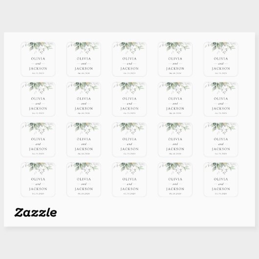 Greenery, Eucalyptusbladeren, botanische bruiloft Vierkante Sticker (Vel)