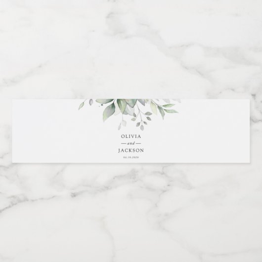 Greenery, Eucalyptusbladeren, botanische bruiloft Waterfles Etiket (Enkel label)