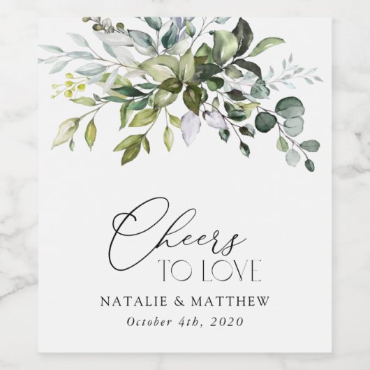 Greenery, Eucalyptusbladeren, botanische bruiloft Wijn Etiket (Enkel label)