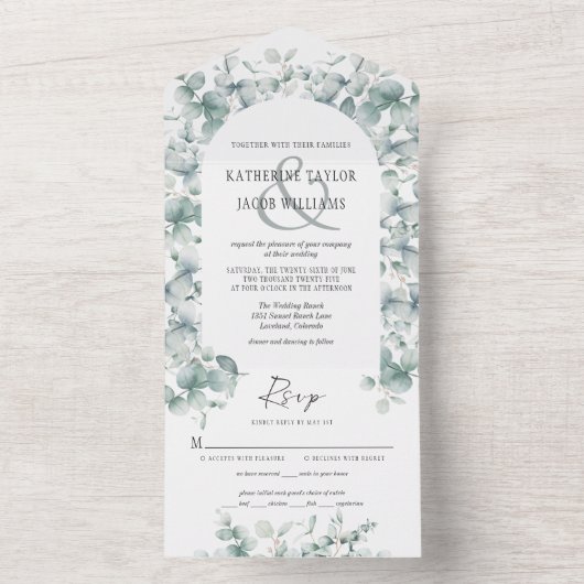 Greenery Eucalyptus's trouwt allemaal in één keer All In One Uitnodiging (Binnen)