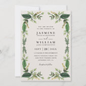 Greenery Evergreen Leaves Rustic QR Code Wedding Kaart (Voorkant)