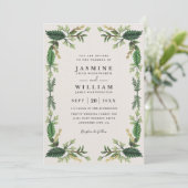 Greenery Evergreen Leaves Rustic QR Code Wedding Kaart (Staand voorkant)