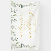 Greenery & Fancy Gold Calligraphy Welcome Wedding Spandoek (Verticaal)