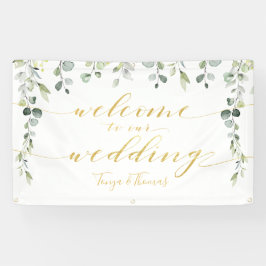 Greenery & Fancy Gold Calligraphy Welcome Wedding Spandoek