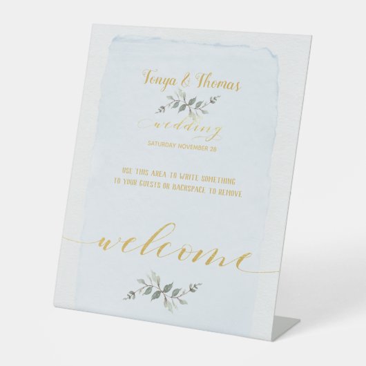Greenery & Fancy Gold Font Calligrafie Welkom Reclamebord Met Voetstuk (Voorkant)
