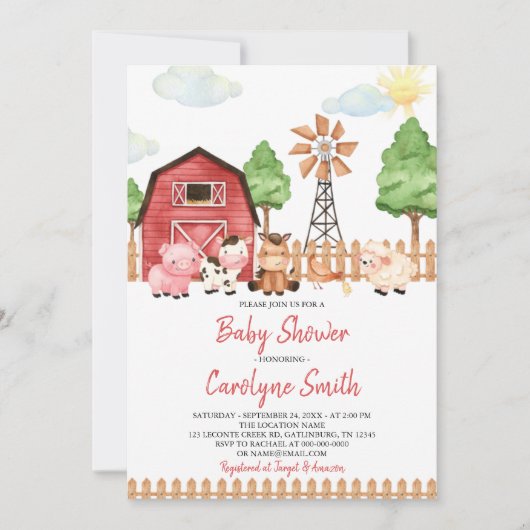 Greenery Farm Animals Barnyard Baby shower Kaart (Voorkant)