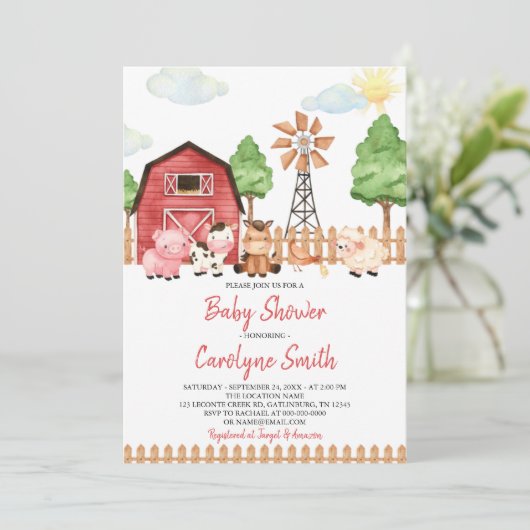 Greenery Farm Animals Barnyard Baby shower Kaart (Staand voorkant)