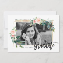 Greenery Faux Gold Blush Foto afstuderen Kaart