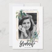 Greenery Faux Gold lijst Foto afstuderen Kaart (Voorkant)