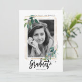 Greenery Faux Gold lijst Foto afstuderen Kaart (Staand voorkant)