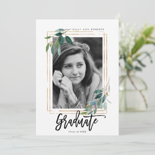 Greenery Faux Gold lijst Foto afstuderen Kaart (Staand voorkant)