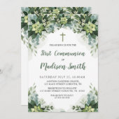 Greenery First Communion Invitation Kaart (Voorkant / Achterkant)