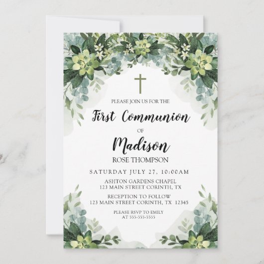 Greenery First Communion Invitation Kaart (Voorkant)