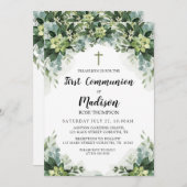 Greenery First Communion Invitation Kaart (Voorkant / Achterkant)