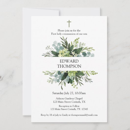 Greenery First Communion Invitation Kaart (Voorkant)