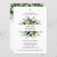 Greenery First Communion Invitation