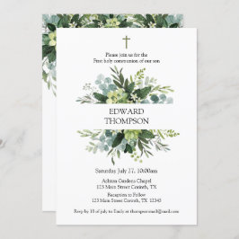 Greenery First Communion Invitation Kaart