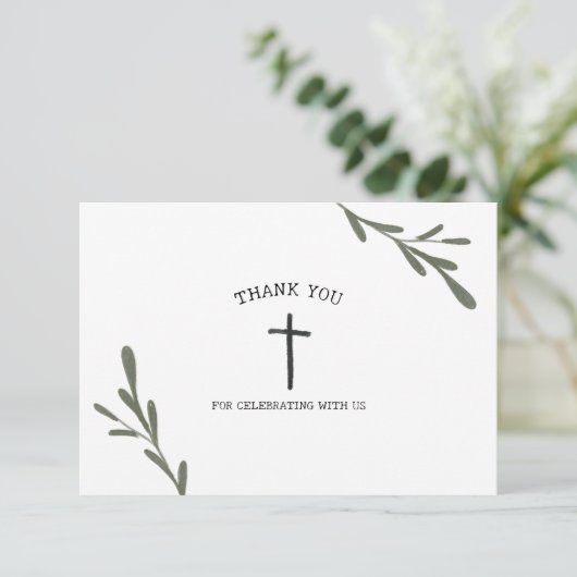 Greenery First Communy Girl Boy Bedankkaart (Staand voorkant)