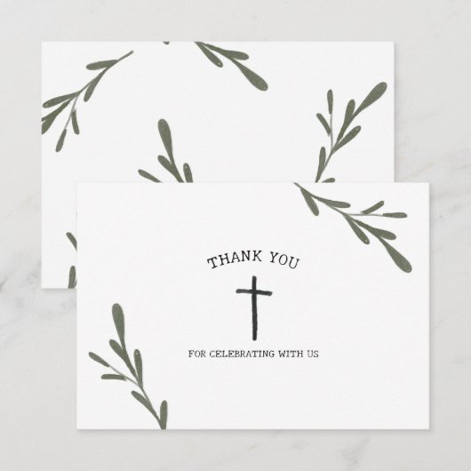 Greenery First Communy Girl Boy Bedankkaart (Voorkant / Achterkant)