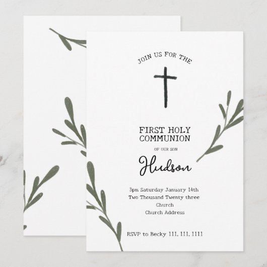 Greenery First Communy Girl Boy Kaart (Voorkant / Achterkant)