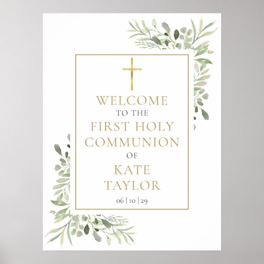 Greenery First Heilige Communie Welkomstteken Poster (Voorkant)
