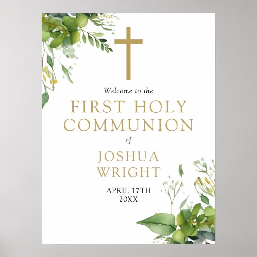 Greenery First Heilige Communie Welkomstteken Poster (Voorkant)