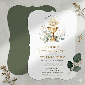 Greenery First Holy Communion Invitation  Kaart