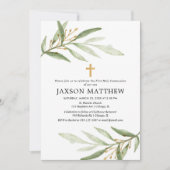 Greenery first holy communy green gold leaves kaart (Voorkant)